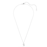 Silver-finished necklace with a crystal-encrusted swan pendant facing right. Features a lobster clasp and extender chain.