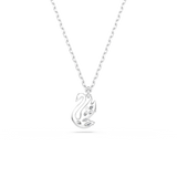 Silver-toned chain necklace with a swan pendant. The swan's body is filled with clear, faceted crystals.