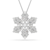 White crystal snowflake motif necklace with a silver-toned chain.