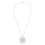Silver-toned necklace with a snowflake pendant made of clear marquise and round crystals. Adjustable chain.