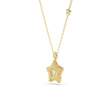 Gold-toned necklace with a star pendant: yellow/white crystals, large oval center. Smaller crystal star on chain.