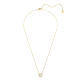 A gold-toned necklace with a circular pendant featuring a large clear crystal surrounded by smaller clear crystals.
