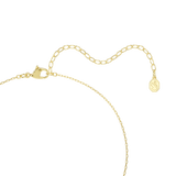 Gold-toned necklace with a delicate chain, lobster clasp, and an extender chain featuring a small octagonal swan logo charm.