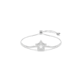 Silver-toned chain bracelet with a central star motif, pavé-set with clear crystals, and an adjustable bolo clasp.