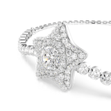 Silver-toned bracelet with a star-shaped centerpiece covered in clear crystals, a larger central crystal, and crystal-set lin