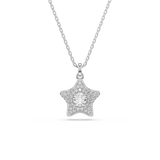 Silver-toned chain necklace with a white crystal-embellished star pendant, featuring a larger round crystal at its centre.