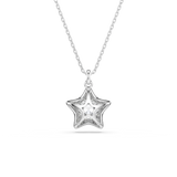 Silver-toned necklace with a star pendant. The star-shaped pendant has a central clear crystal star, framed by smaller clear