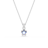 Swarovski silver-toned necklace with a white iridescent faceted star pendant on a fine link chain.