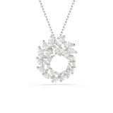 Swarovski Mesmera circular pendant necklace with clear marquise-cut crystals on a silver-toned chain