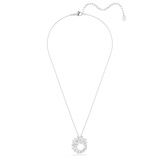 Silver-toned necklace with a circular pendant featuring clustered clear faceted crystals.