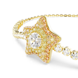 Gold-toned bracelet with a star charm, a clear crystal surrounded by multi-colored crystals. Chain has crystal accents.