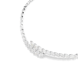Elegant silver-toned necklace featuring a central marquise-cut clear crystal leaf design, with a single row of mixed-cut crys