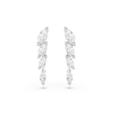 Pair of silver-toned drop earrings, each with five clear marquise-cut crystals arranged in a curved, cascading line.