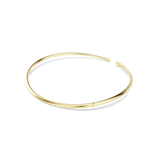 Gold-toned open torc necklace with a smooth end and the other end adorned with a line of clear rectangular crystals.