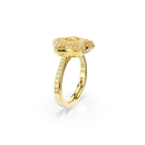 Gold-toned ring with a star-shaped top, fully embellished with white and yellow crystals.