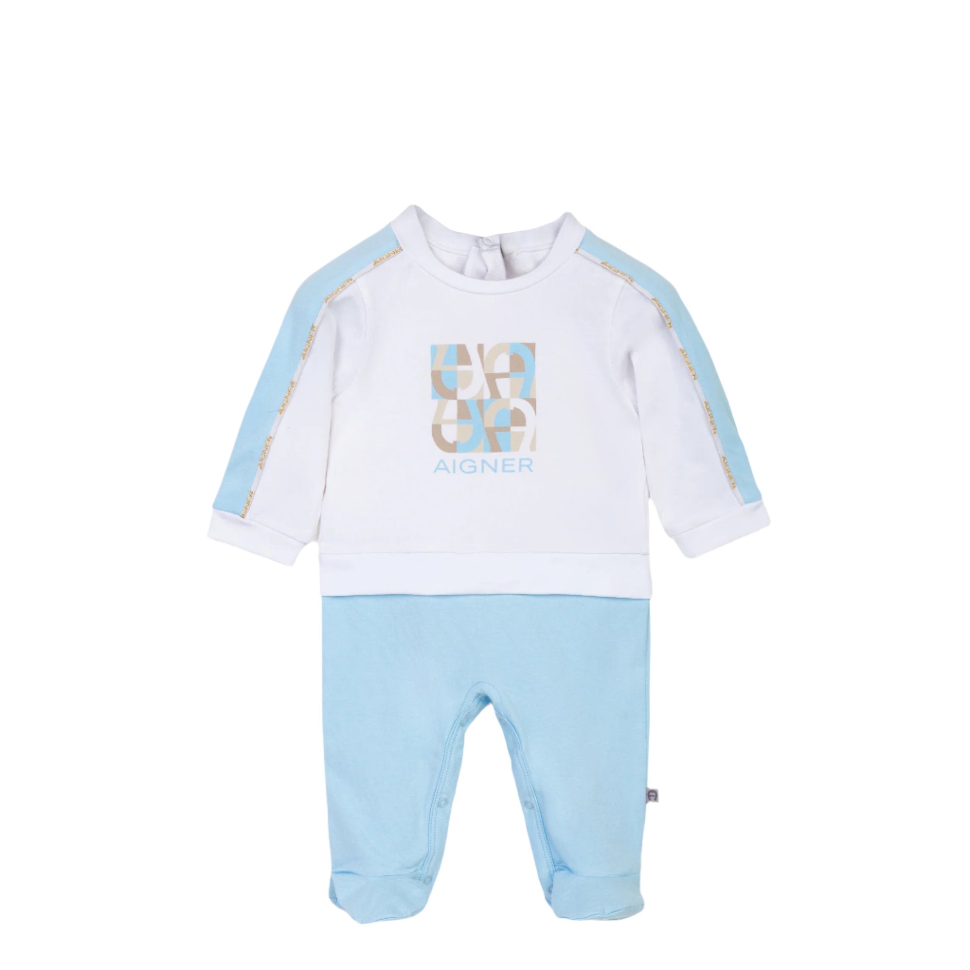 Aigner Kids New Born Boy's Set of Sleepsuit & Hat | FYFL | GCC | New Born | New Born Babysuits | New Born Boy (0M - 9M) | New Born Boy Babysuits | Set Sleepsuit & Hat | Winter 2024