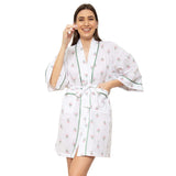 Cottonreal Women's CRE White/Jade Cotton Lawn Bouquet Flora Kimono