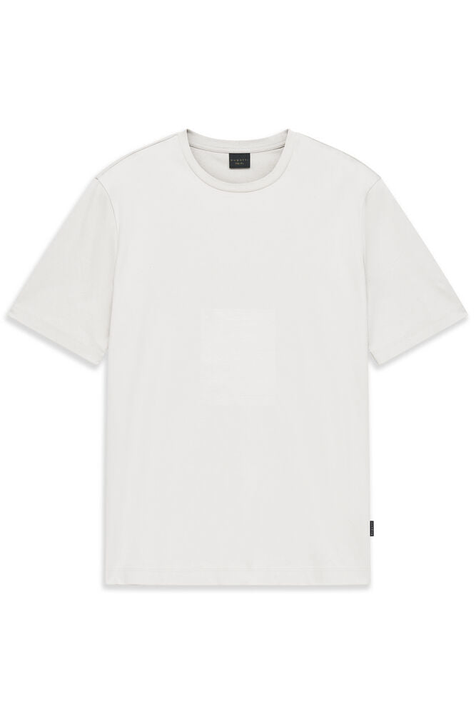 White men's short sleeve crew neck t-shirt with a small black label on the left side seam.