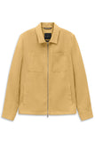 Bugatti men's beige linen blouson jacket with a point collar, full-zip closure, two chest patch pockets, and two waist welt p