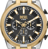Diesel Split Gents Black Dial Silver Gold Tone Chronograph Watch