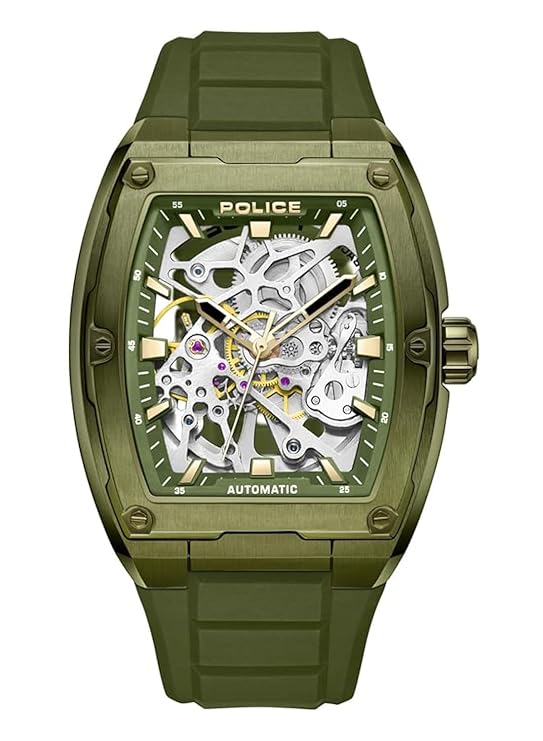Police Skeletor Gents Olive Dial Olive Silicone Strap Watch | Fashion Watches | GCC | Men | Mens | Mens Watches | Watch | Watches