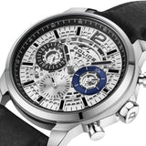 Police Menelik Gents Silver Dial Stainless Steel Silver Case Black Leather Strap Watch