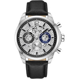 Police Menelik Gents Silver Dial Stainless Steel Silver Case Black Leather Strap Watch