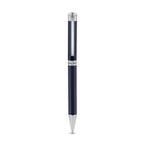 Navy blue polished enamel ballpoint pen with silver-toned metal trims and a clip featuring the Police logo.