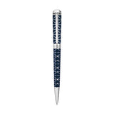 Saint Honore ballpoint pen with a dark blue lacquered barrel and a silver-toned geometric pattern. Features polished silver-t