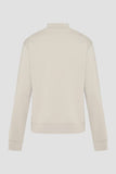 Light khaki long-sleeve sweat jacket with a stand-up collar, ribbed cuffs, and ribbed hem. Plain back.