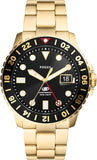 Fossil Blue GMT Gents Black Dial Gold-Tone Stainless Steel Watch