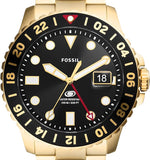 Fossil Blue GMT Gents Black Dial Gold-Tone Stainless Steel Watch