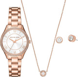 Michael Kors Lauryn Ladies Three-Hand Rose Gold-Tone Stainless Steel Watch, Earrings and Necklace Gift Set