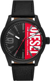 Diesel Rasp Gents Black & Red Dial Black Leather Strap Watch
