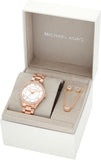 Michael Kors Lauryn Ladies Three-Hand Rose Gold-Tone Stainless Steel Watch, Earrings and Necklace Gift Set