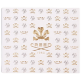 White rectangular box with repeating gold-toned and silver-toned Creed emblems. Gold-toned plumed crest above 'CREED 1760'.