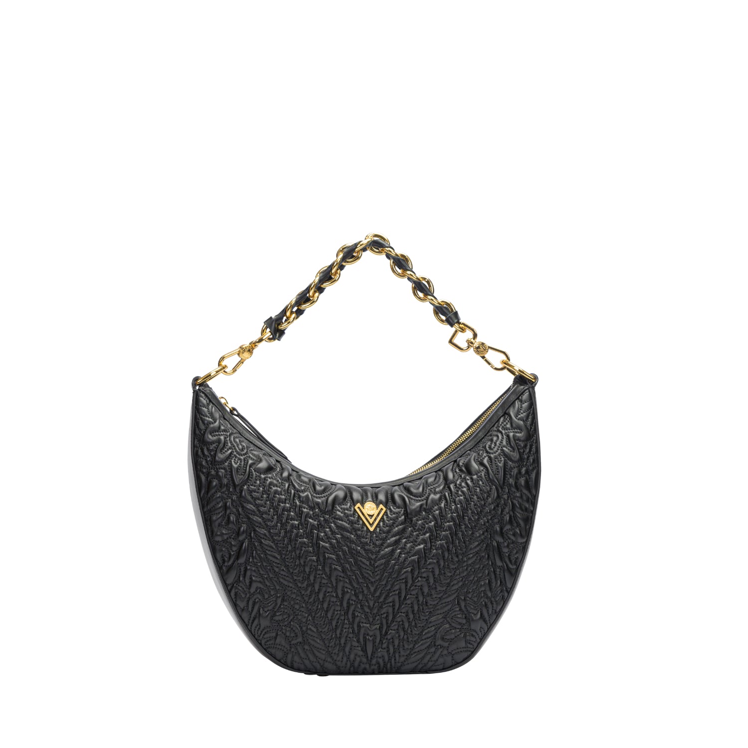 Orlandi Valentino Women's Black Quilted Crescent Hand Bag | Bag | Bags | departure-to-desk | GCC | Handbag | Handbags | new-season-2025 | Shoulder Bag | Spring Festival | Women | Women All Bags | Womens