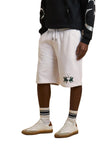 Optic white relaxed-fit Bermuda shorts with an elasticated drawstring waist and an embroidered polo player logo.