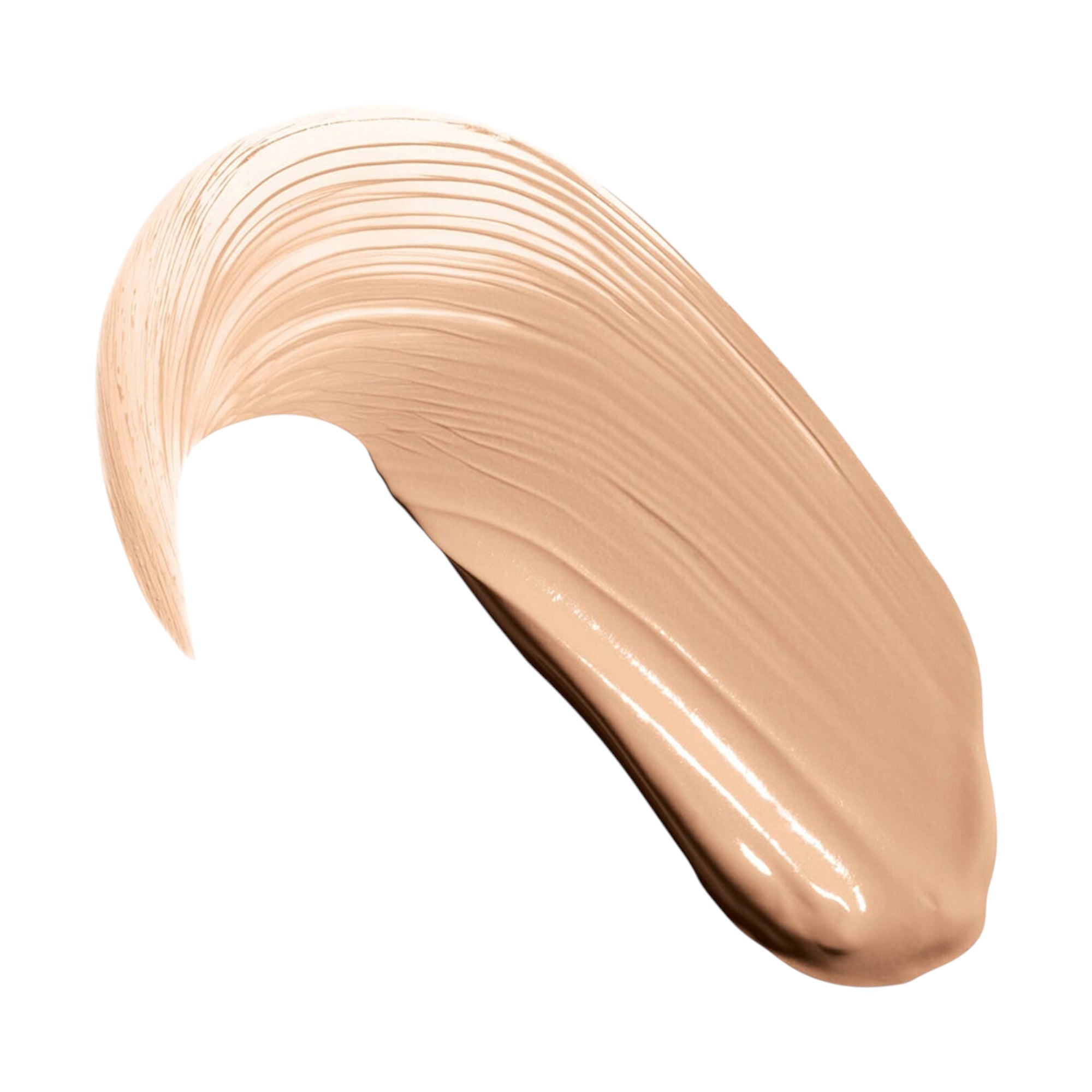 A curved swatch of light beige liquid concealer with a smooth, slightly glossy finish and visible brush strokes.