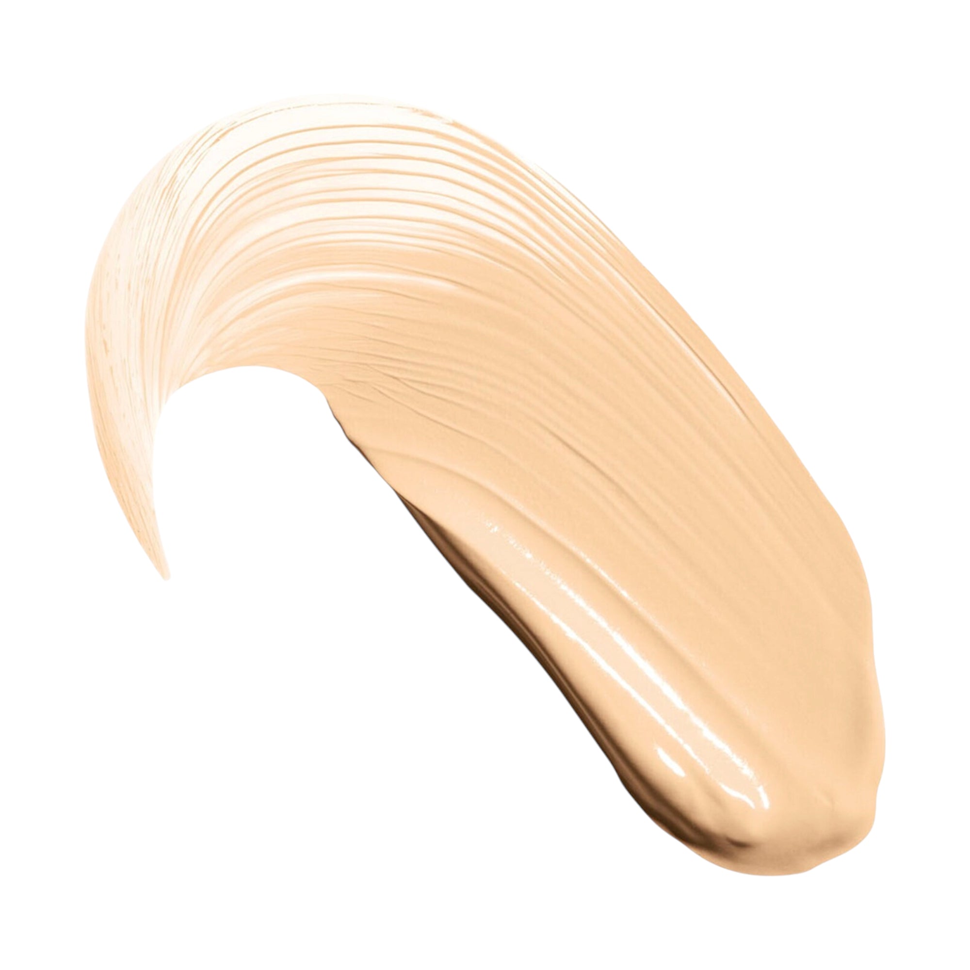 A curved swatch of light beige liquid concealer with visible brush strokes and a smooth, slightly reflective finish.