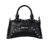 Just Cavalli Women's Black Croc-Embossed Horizontal Top-Handle Bag