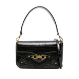 Just Cavalli Women's Black Croc-Embossed Shoulder Bag with Double-Link Hardware