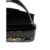 Just Cavalli Women's Black Croc-Embossed Shoulder Bag with Double-Link Hardware
