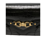 Just Cavalli Women's Black Croc-Embossed Shoulder Bag with Double-Link Hardware