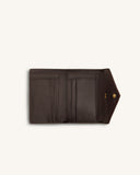 Open black woven textured envelope wallet with multiple card slots, compartments, a gold-toned snap closure, and 'JW PEI' bra