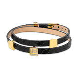 Guy Laroche Elise Gold Plated Black Leather Bracelet With Crystals