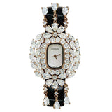 Crisathena Paris Chandelier Ladies MOP Dial Rose Gold Case Black Leather Strap Watch