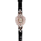 Crisathena Paris Chandelier Ladies MOP Dial Rose Gold Case Black Leather Strap Watch