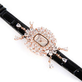 Crisathena Paris Chandelier Ladies MOP Dial Rose Gold Case Black Leather Strap Watch