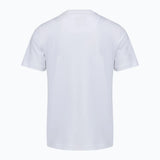 Off-white short-sleeved t-shirt with a plain back and a ribbed crew neck.
